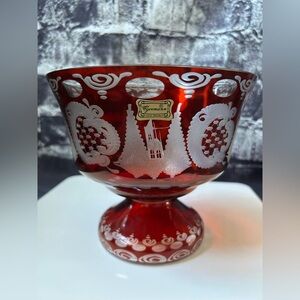 Egermann Czech Republic Bohemian Ruby Red Footed Compote Bowl